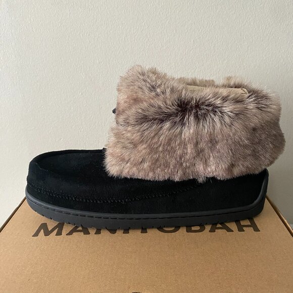 NWT Manitobah Micro Mukluk Black Brown Cowhide Suede Faux Fur - Picture 6 of 10